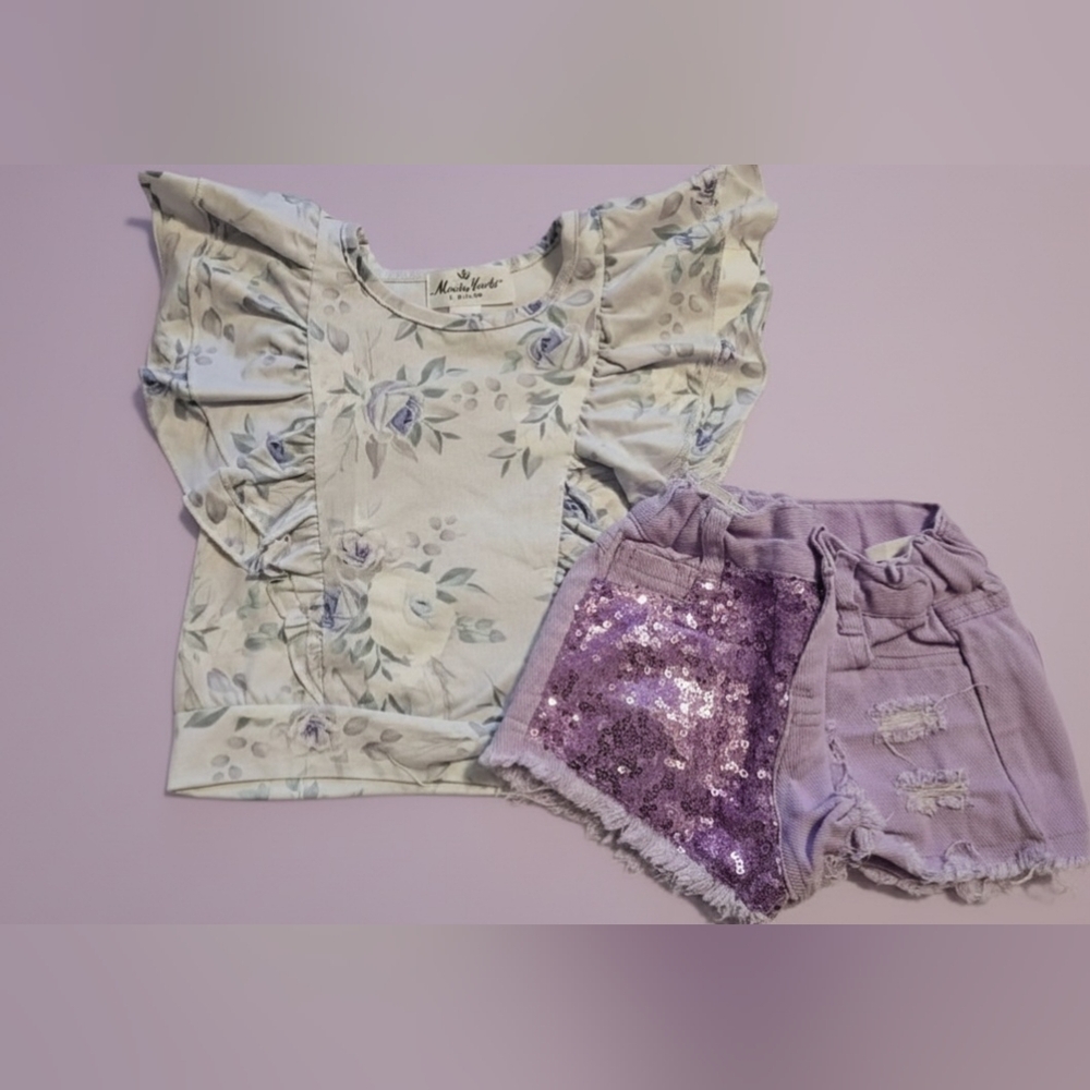 Purple Floral Ruffle Top & Sequin Shorts 12-18 mos